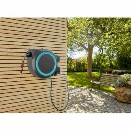 Gardena Enrollador manguera automático pared RollUp XL 35m 13mm rebobinado, anti-torsión, giro 180º, kit listo, borde blanco