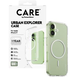 PanzerGlass CARE by Flagship Case Transparent Urban Explorer w. White MagSafe iPhone 17 Funda Transparente Compatible con MagSafe Protección Antigolpes
