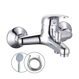 Edm Grifo monomando de bañera empotrado serie saona, cromado, latón y zinc, con mango de ducha 3 funciones y soporte
