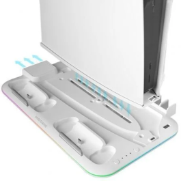 Mars Gaming Soporte Multifunción MPS5-B2 para PS5 con Refrigeración, Carga de Mandos y RGB - Blanco