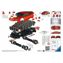 Ravensburger 00011571 Puzzle 3D Lamborghini Huracán EVO Naranja con Rejilla, 108 Piezas, Easyclick, Sin Pegamento, +8 Años
