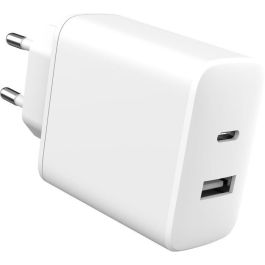 eSTUFF INFINITE Cargador USB-C PD 20W + USB-A 12W Enchufe EU Blanco 98% Plástico Reciclado