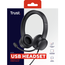 Trust Auriculares Ayda Estéreo con Micrófono Ajustable, Conexión USB, Negro