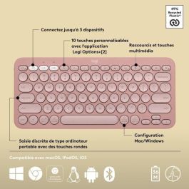 LOGITECH - Teclado inalámbrico - Pebble Keys 2 M380s - Bluetooth - Botón Easy-Switch - Rosa - (920-011805)