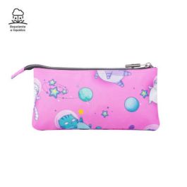 Totto AC52ECO012-2310Z-9I9 Estuche Escolar Tres Compartimentos Gatos Astronautas Rosa Pastel