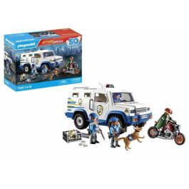 Playmobil Furgoneta Transporte de Dinero Set de Juego con 3 Policías, Ladrón, Perro, Moto y Lingotes de Oro - Edad 4+ años