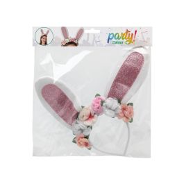 Diadema Orejas Conejo Y Flores Tonos Pastel Con Glitter Rosa Para Niñas Y Adultas