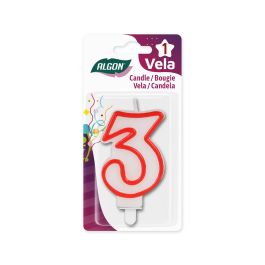 Vela Blanca con Borde Rojo 7 cm N.3 - Algon (36 Unidades) Vela Blanca con Borde Rojo 7 cm N.3 - Algon (36 Unidades)