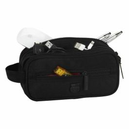 FC Barcelona Bolsa de Accesorios y Cables para Portátil Safta Oficial Negra - Estuche Organizador de Viaje y Escritorio Resistente 21x8x10 cm