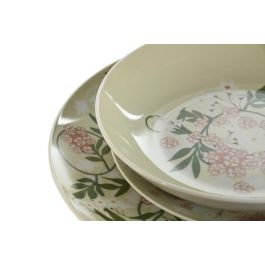 DKD Home Decor Vajilla de Porcelana Colección Ivy&daisy Verde Beige, Set 18 Piezas, 27x27x3 cm, Apto Microondas y Lavavajillas