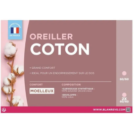 Blanreve Juego de 2 almohadas de algodón 60 x 60 cm Blanco Suave 550 g