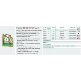 Castrol EDGE 0W-20 LL IV Aceite de Motor - 1L
