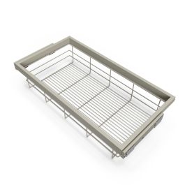 Emuca Kit de cesta de alambre y bastidor de guías con cierre suave para armario, regulable, módulo 900mm, Gris piedra
