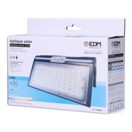 Edm Aplique Solar 6W 430lm 6.500K con Sensor de Movimiento y Crepuscular, Color Negro