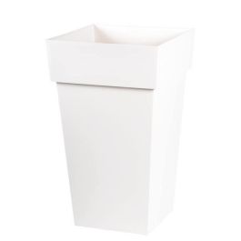 EDA Maceta Toscana cuadrada alta de polipropileno resistente, para exterior e interior, 39x39x65 cm, 62 litros, color Blanco