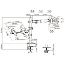 AISENS - SOPORTE DE MESA GIRATORIO E INCLINABLE PARA PORTATIL Y MONITOR/TV 9KG DE 17-32, NEGRO