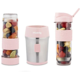 Hkoenig SMOO12 Mini Batidora 300 W 570 mL Rosa Pastel 2 Botellas de Agua Incluidas