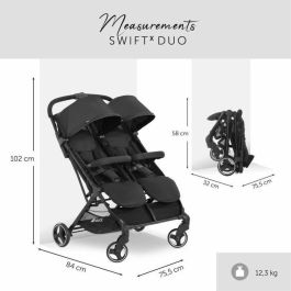 Hauck Cochecito Doble Swift X Duo Negro – Ultraligero, Compacto, Plegado con Una Mano, desde Nacimiento hasta 3 Años