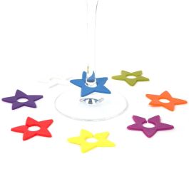 Koala Set 8 Identificadores de Copas Star de Plástico Multicolor 12,8x5x13,7 cm, Fácil Limpieza, Higiénico y Duradero, Fabricado en España