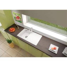 Stradour Fregadero de Cocina Empotrado 1 Seno 1 Escurridor Reversible Resina SMC Acabado Arena Blanco 86x50 cm Desagüe Manual Ø 90mm