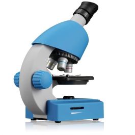 Bresser BRE8851300WXH000 Microscopio Óptico Junior 40x-640x, con Iluminación LED, Kit Completo de Experimentación, Azul