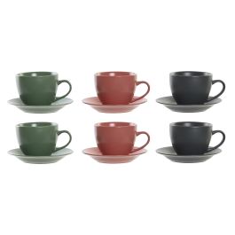 DKD Home Decor Lianfeng 21 Set de 6 Tazas de Café Scandi de Gres 150ml Verde, Rosa, Gris Oscuro Apto Microondas y Lavavajillas