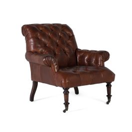 GINER Y COLOMER Sillón Tapizado en Cuero Marrón con Acabado Capitoné y Reposabrazos Precio: 1209.9879. SKU: B1HZF47BZP