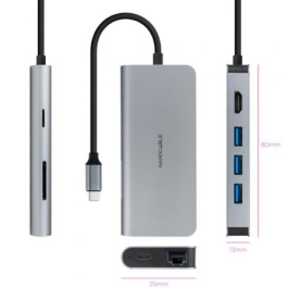 Nanocable 10.16.4609 Concentrador Docking Station USB-C 8 en 1: HDMI 4K 60Hz, 3x USB 3.0, RJ45 Gigabit, Lector SD/TF, USB-C PD 100W, Aluminio Gris Nanocable 10.16.4609 Concentrador Docking Station USB-C 8 en 1: HDMI 4K 60Hz, 3x USB 3.0, RJ45 Gigabit, Lector SD/TF, USB-C PD 100W, Aluminio Gris