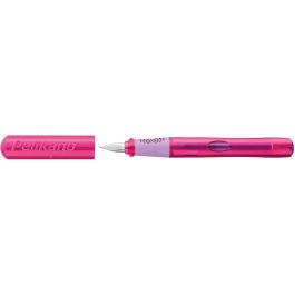 Pelikan Pelikano Junior Pluma Estilográfica para Aprendizaje, Diestro, Plumín Acero Inoxidable, Tinta Azul, Color Rosa