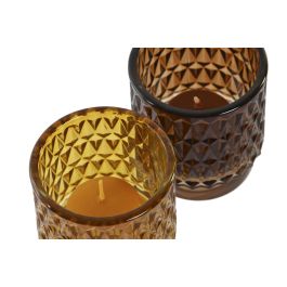 DKD Home Decor Vela Urban de Cera y Cristal, Pack de 2 Sets de 4 Velas Mostaza y Marrón, 7x8x7 cm, Duración 5h