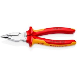 Knipex Alicates de Punta Fina 08 26 185, 61 HRC, 1.3 cm de Corte, 185 mm de Longitud, Mango Naranja/Rojo