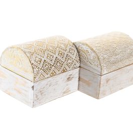 DKD Home Decor Set de 2 Joyero Arabe Dorado Blanco Rozado Aluminio 7.5 x 8 x 10 cm (6 Unidades)