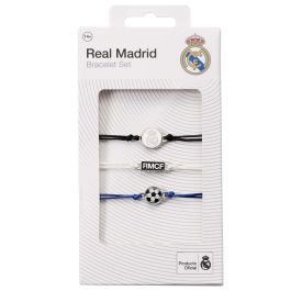 THE CARAT SHOP Set 3 Pulseras de la Amistad Real Madrid con Licencia Oficial Escudo y Logo Ajustables Negra Azul Blanca Aleación de Zinc