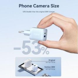 Vention FEQL0-EU Cargador de Pared GaN 30W con 2 Puertos: USB-C y USB-A. Carga Rápida compatible con PD 3.0, QC 3.0. Color Azul.