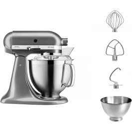 KitchenAid 5KSM185PSEMS ARTISAN Batidora Amasadora de Varillas 4.8L, 300W, Plata Medallion Silver para Batir, Amasar, Mezclar