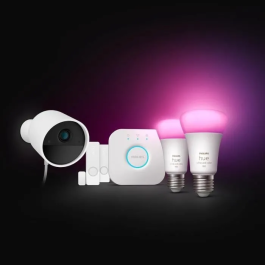 Philips Hue Kit de Inicio Seguro con Cámara con Cable, 2 Sensores de Contacto, 2 Bombillas Conectadas y 1 Puente
