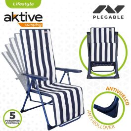 Tumbona Aktive Blanco Azul marino Reclinable A rayas 147 x 70 x 48 cm (2 Unidades)