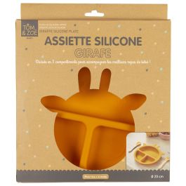 Tom et Zoe Plato de Silicona con 3 Compartimentos, Diseño de Jirafa Amarilla para Bebés, Colección Pueri, 20 cm