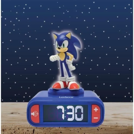 Lexibook Reloj Despertador Sonic RL800SN con Luz Nocturna y Tonos Personalizables para Niños +3 Años