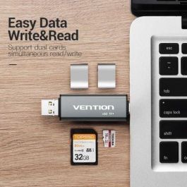 Vention CCJH0 Lector de Tarjetas Externo USB 2.0/USB-C/Micro USB Multitarjeta TF/SD 256GB Carcasa Aleación Aluminio Gris