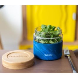 QUOKKA Recipiente de Comida de Cristal 820ml con Funda de Madera Deli Wood Grain para Almacenar Alimentos y Transporte