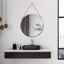 Home Deco Factory Espejo con Asa y Cuerda Natural Diámetro 50 cm