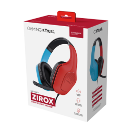 Trust Gaming GXT 416S Zirox Auriculares Gaming con Micrófono Jack 3.5 Azules y Rojos Multiplataforma PS5, PS4, Xbox, Switch, PC