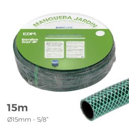 Edm Manguera de jardín 15 m PVC 3 capas, anti-algas, flexible, presión 20 bar, verde