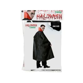 Capa Larga Negra Con Cuello Rojo Alto 140 cm Disfraz Vampiro Brujo Fiesta Halloween Talla Única
