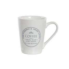 DKD Home Decor Mug Básicos, Set de 4 Tazas de Gres Blanco con 300 ml de Capacidad