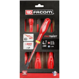 Facom Juego 4 Destornilladores Aislados 1000V Ranurados Pozidriv 2,5x50 3,5x100 5,5x150 1x100