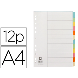 Q-connect Separadores DIN A4 Cartulina Multitaladro Juego 12 Unidades Colores Pastel Índice Precio: 1.79000019. SKU: B12FMBSVMT