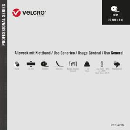 Velcro Cinta Alfa-Lok Lineal de Gancho Negra 25mm x 3m