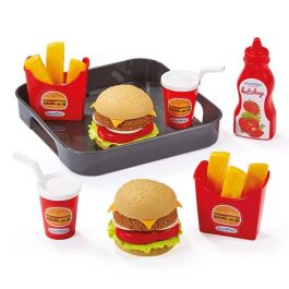 Ecoiffier Chef Bandeja de Hamburguesas 19.5 cm con 2 Hamburguesas, 2 Papas Fritas, 2 Bebidas y Botella Ketchup para Niños +18 meses